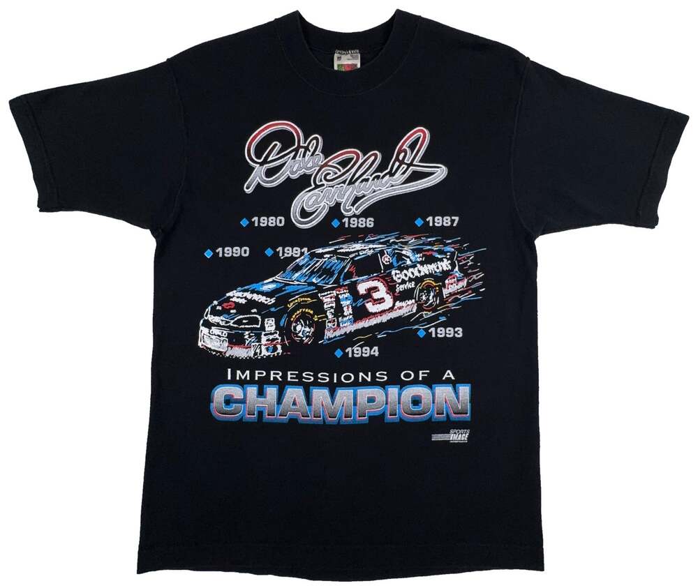 Vintage Dale Earnhardt Impressions Of A Champion T Shirt Medium Black 90s USA